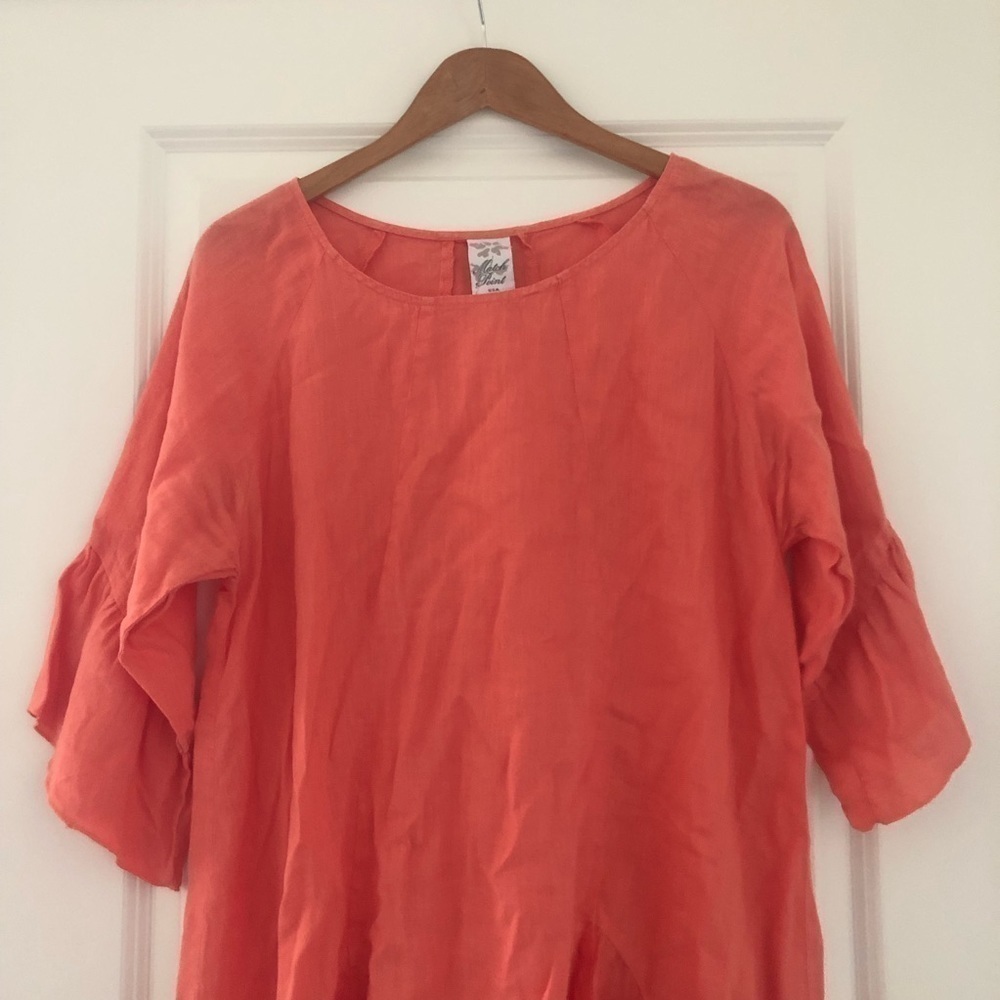 Match Point USA Lagenlook Linen Ruffle Tunic Coral Asymmetrical - Picture 6 of 8